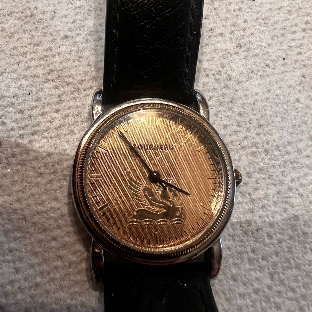 Limited Edition Tourneau Gold Dial Watch with Black Leather Strap